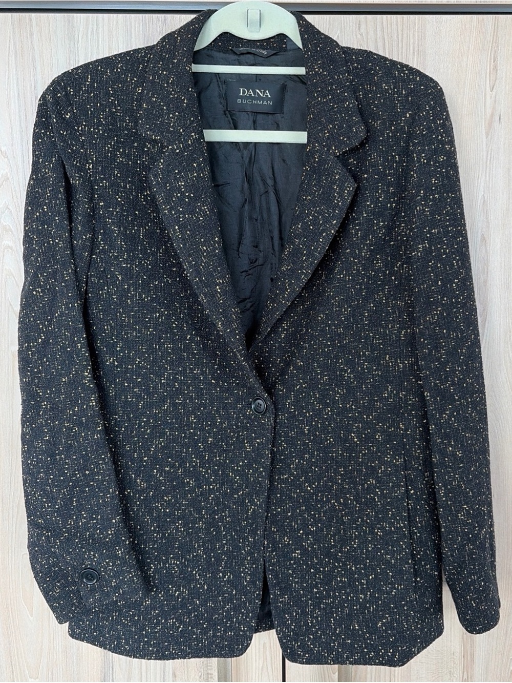 Dana Buchman Womens 8 Tweed Blazer Wool Blend Black Fleck Made in Italy Vintage